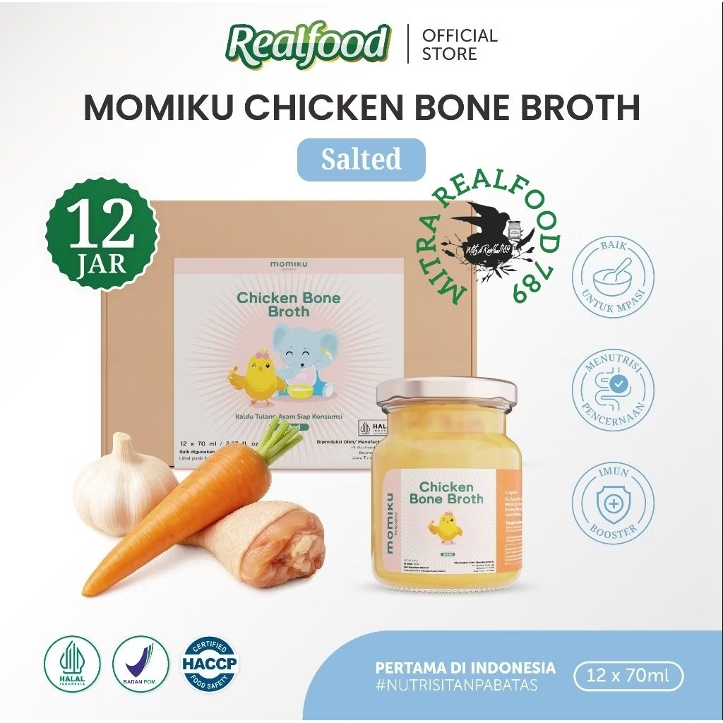

wadistroalip Realfood Momiku Chicken Bone Broth Salted Rasa Asin ( Minuman Mpasi Kaldu Ayam )