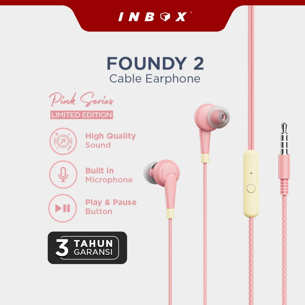 Inbox Foundy Kabel Earphone - Headset Handsfree dengan Microphone - Gaming Pink Edition