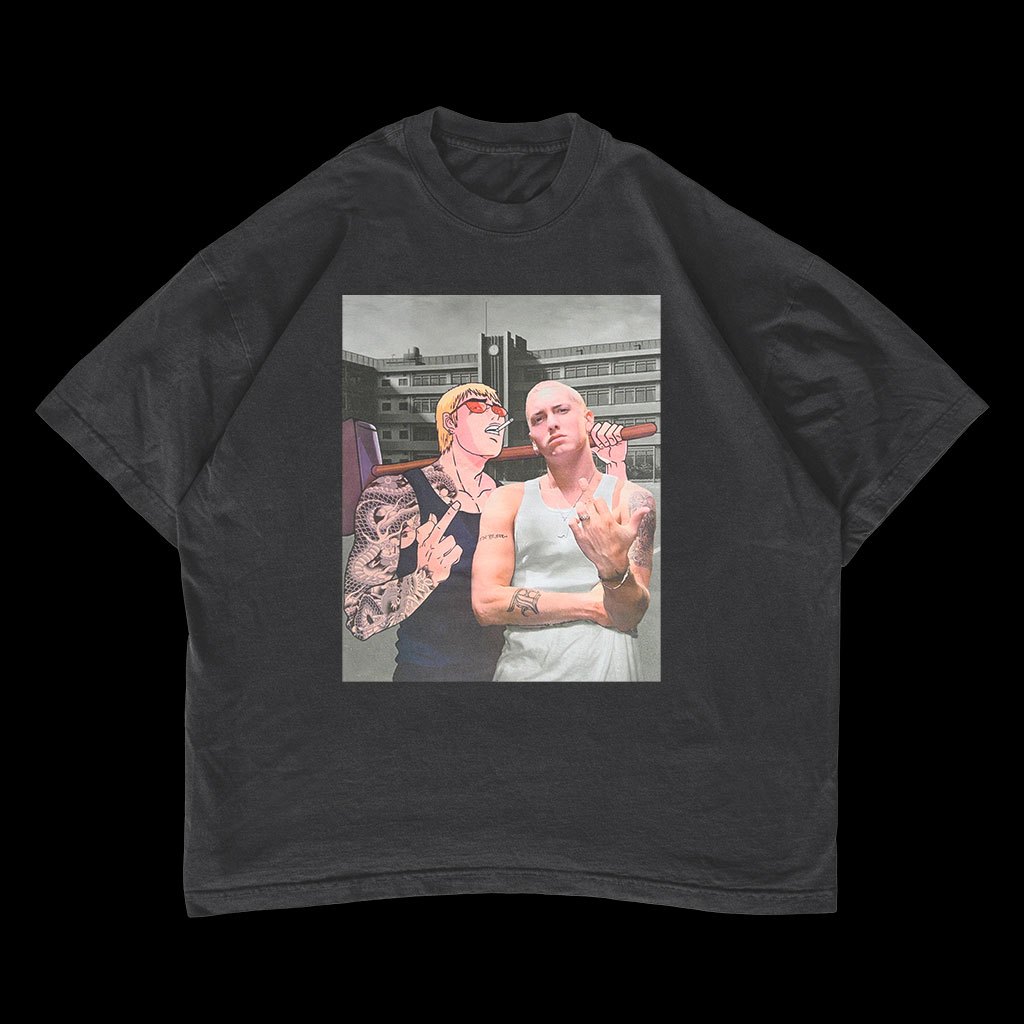 Kaos Oversize Hip Hop Eminem x Eikichi Onizuka GTO Oversized T-shirt Anime Vintage