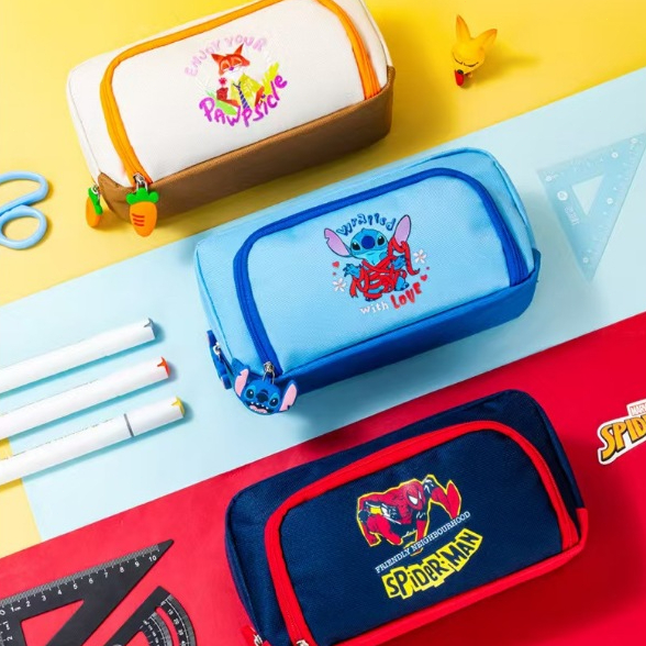 

Cartoon minimalist storage bag, student double-layer large capacity Stitch pencil case, children's stationery bag