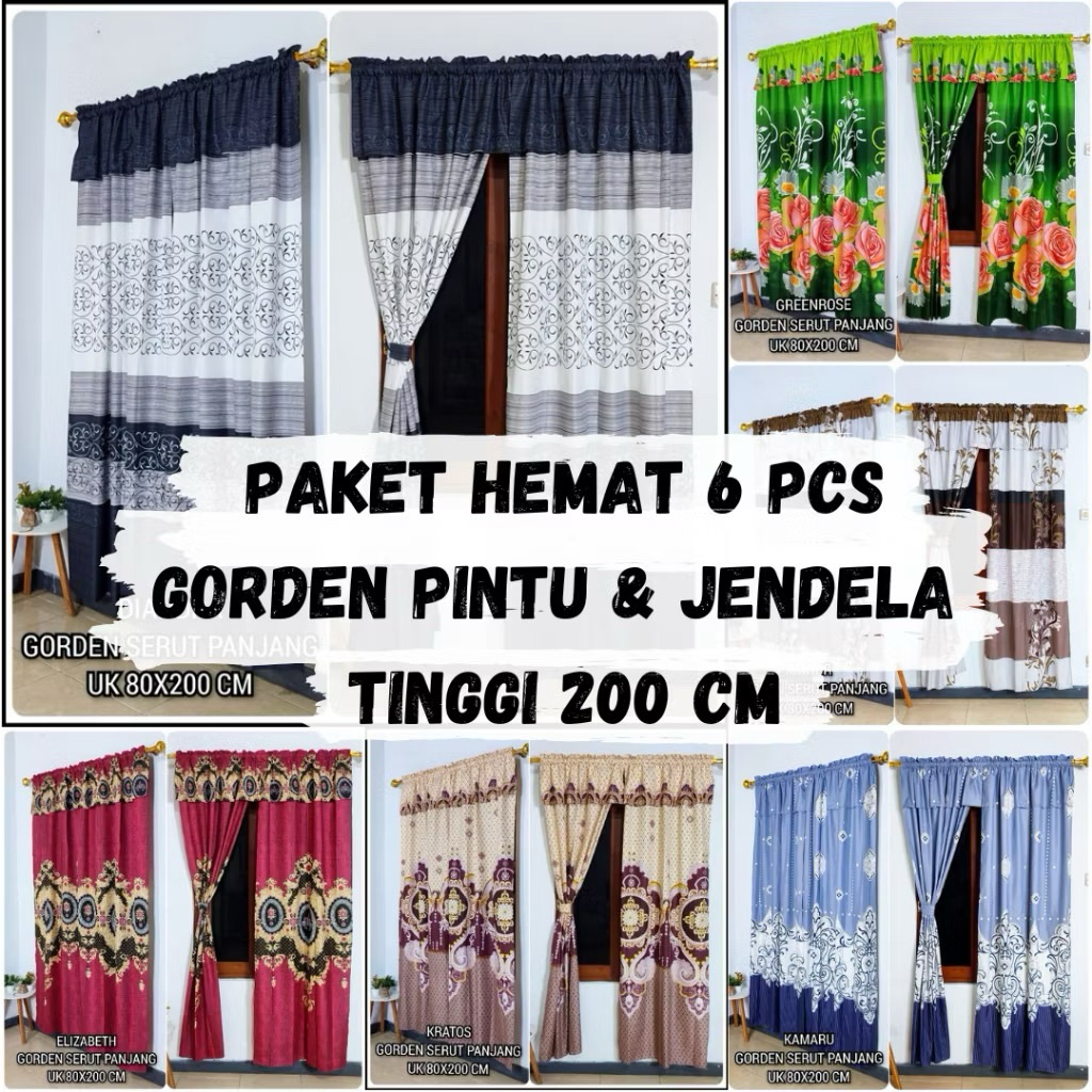 PROMO GORDEN ISI 6 PCS GORDEN SERUT PINTU DAN JENDELA UKUR 80cm x 200cm GORDEN RUMBAI PONI