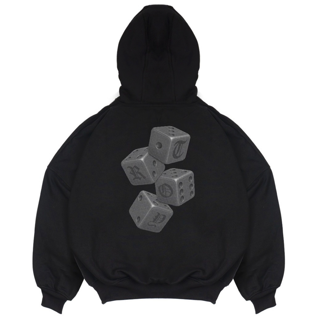 Troy Company Hoodie Boxy Oversized Black Four Dice - Hoodie Boxy Oversize Hitam HB 3174