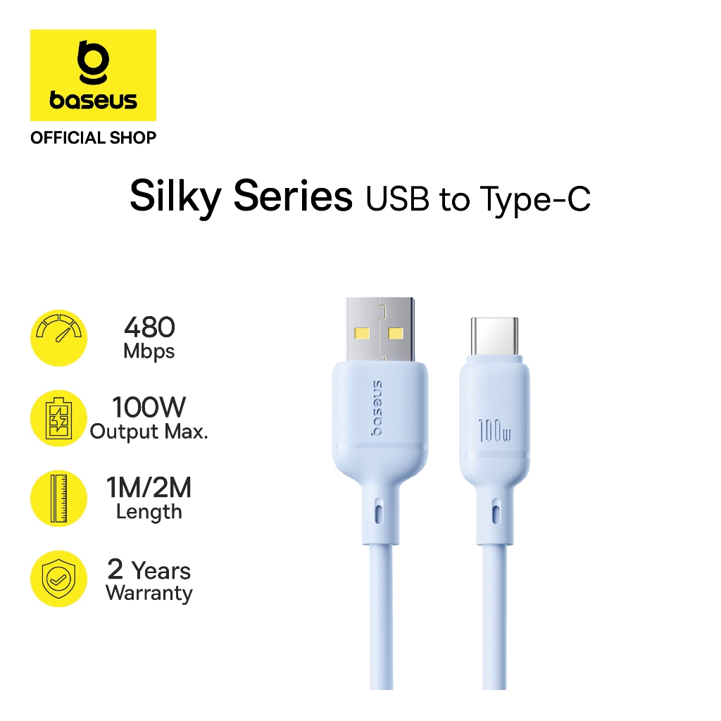 Baseus Kabel Data USB to Type-C 100W Silky Series Fast Charging Cable Transfer Data