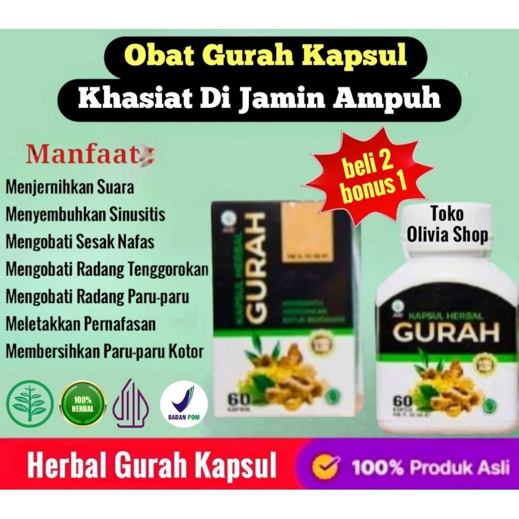 GURAH kapsul herbal Terbaik Gurah Lendir Tenggorokan & paru-paru 1 botol isi 60 kapsul