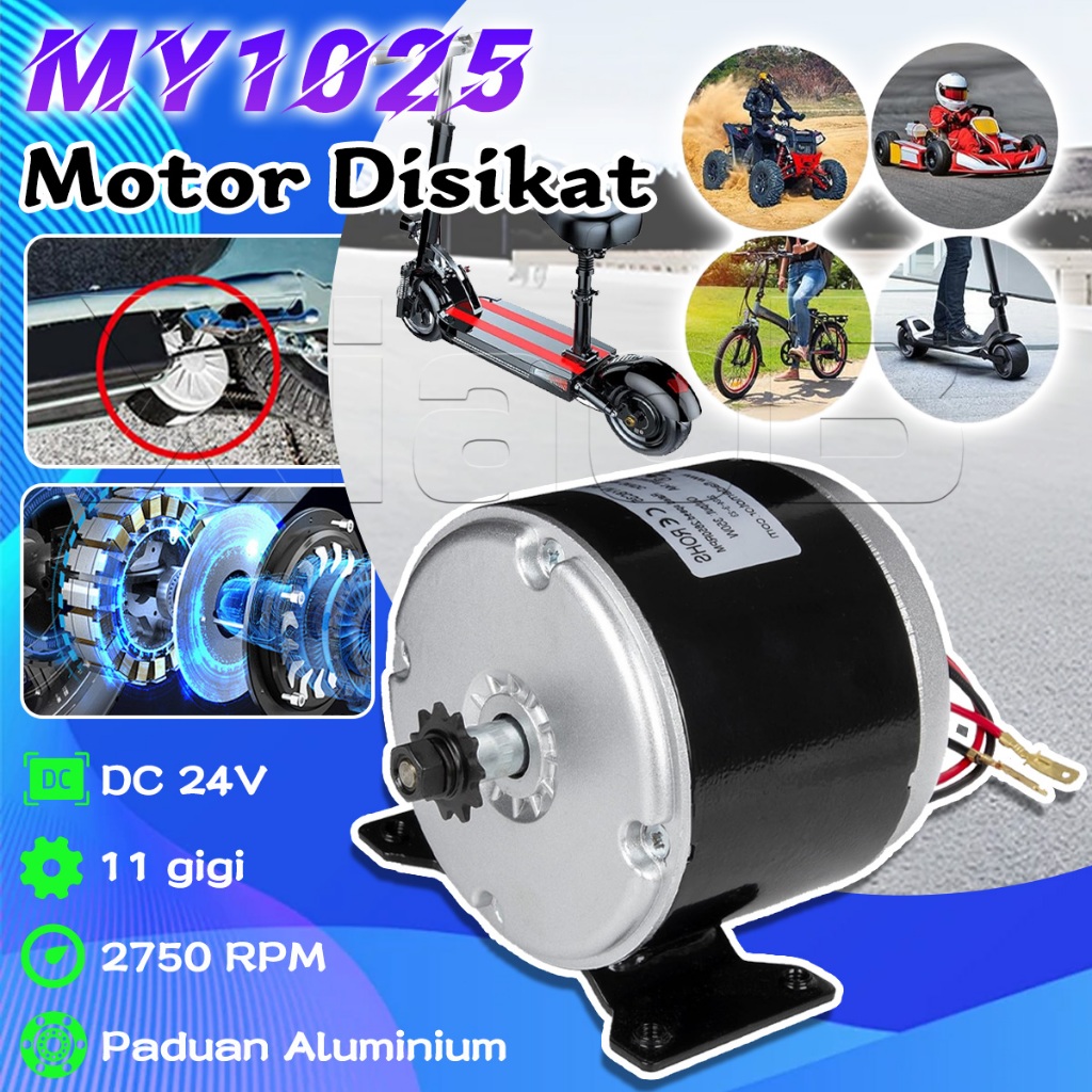 MY1025 Dinamo Sepeda Listrik 350W Dinamo Motor Kecepatan Tinggi Paduan Aluminium Motor DC Disikat El