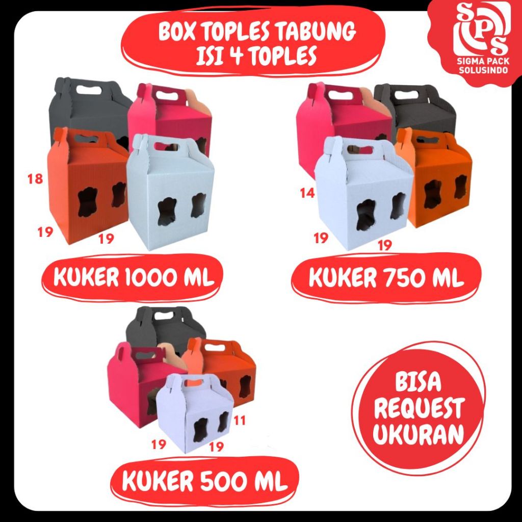 

Box Jinjing Toples Kuker Isi 4 19x19x11 500ml / 19x19x14 750ml / 19x19x18 1000ml Jinjing Jar 500ml/750ml/1000ml Box Jinjing Kardus Lebaran Idul Fitri Hampers Polos/Motif