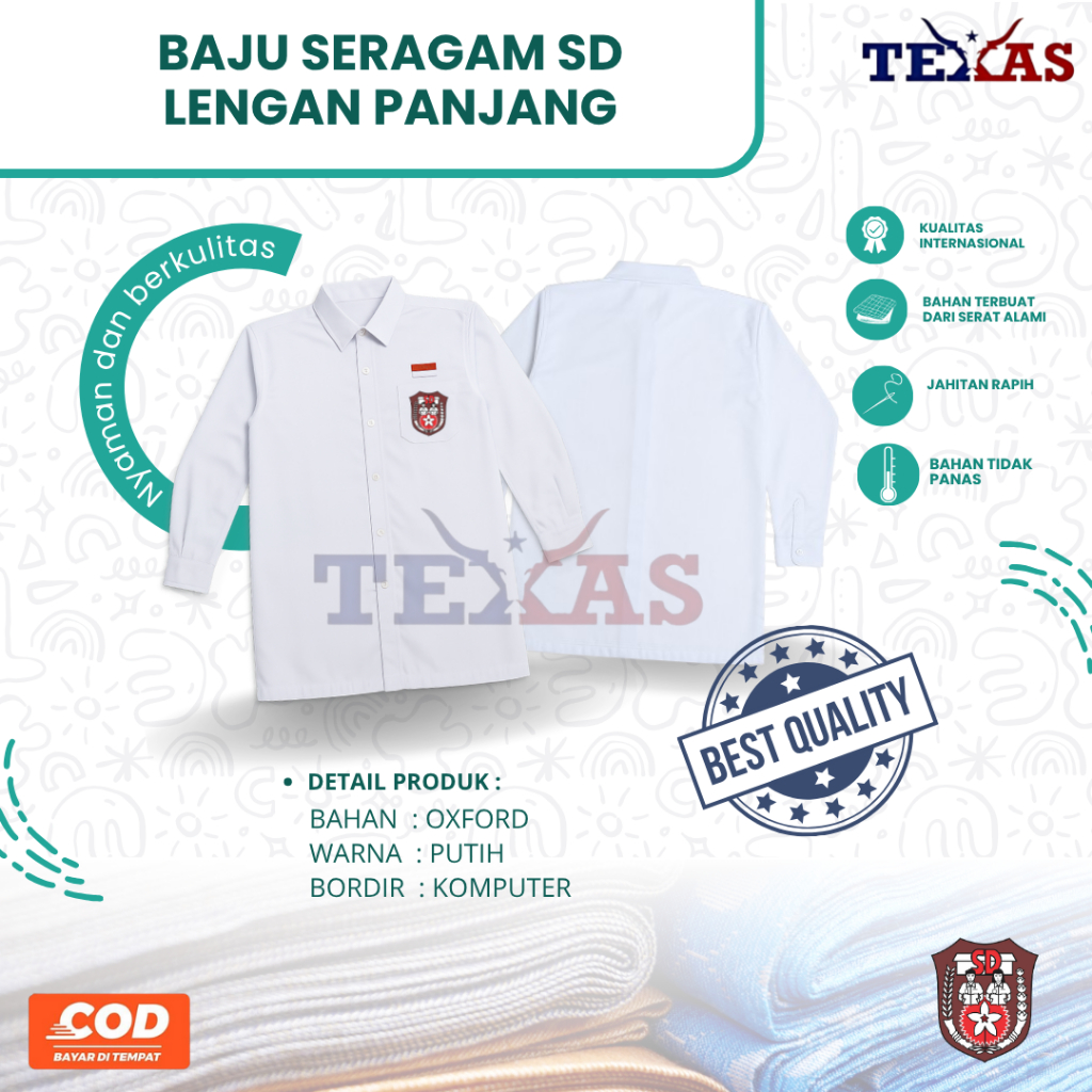 BAJU SERAGAM SD LENGAN PANJANG MURAH | SERAGAM SD PUTIH LENGAN PANJANG
