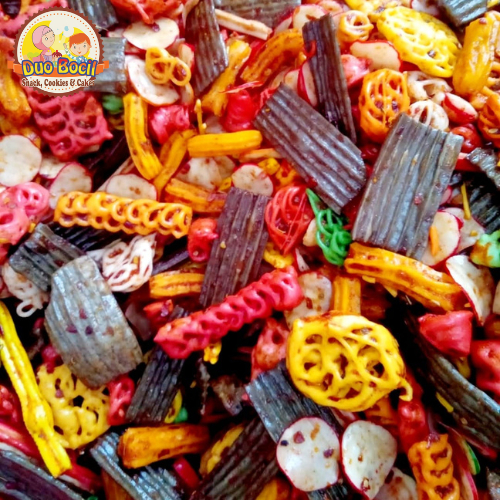 

Kerupuk SEBLAK MIX Campur Pedas Gurih 250 Gram (seblak beton, seblak kencur, krupuk pedas) - Duo Bocil Snack