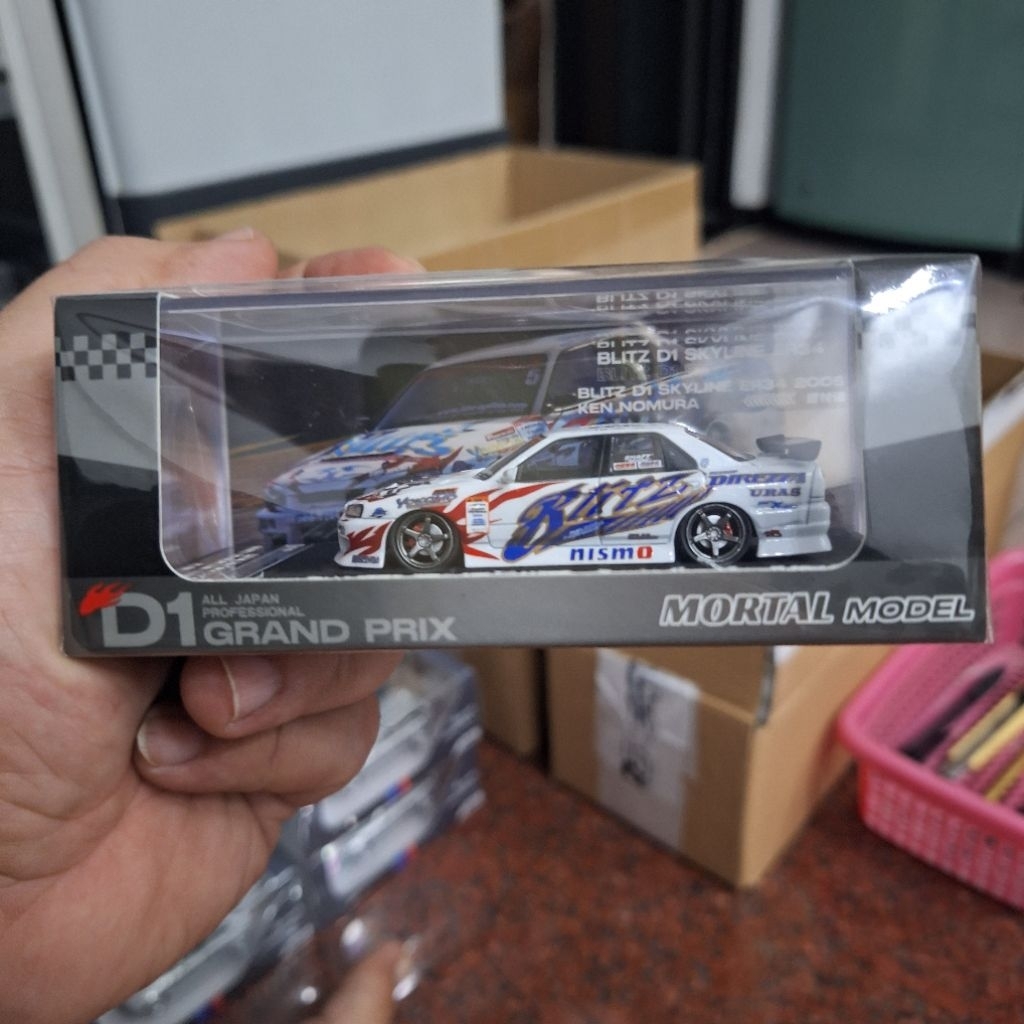 Mortal Diecast Skala 64 Nissan Skyline ER34 Drift Car BLITZ 2005 White