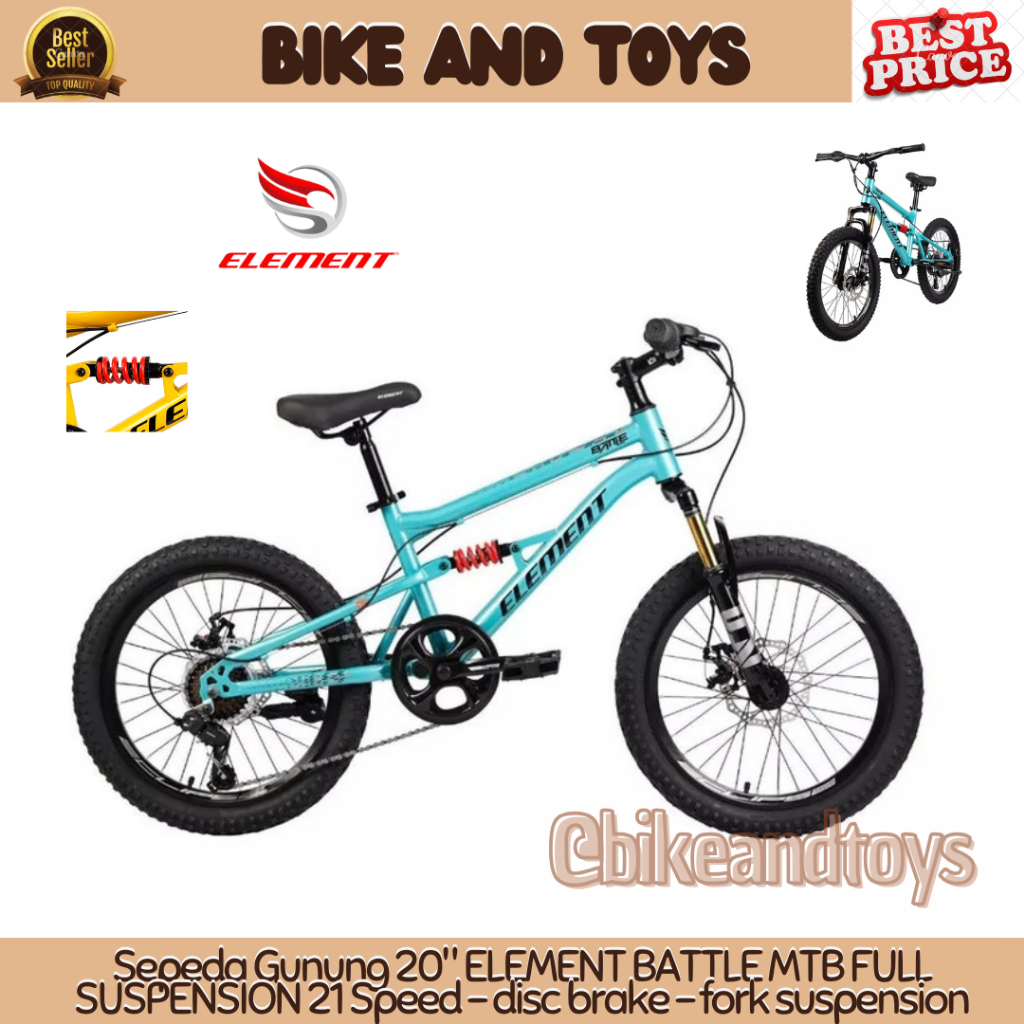 Sepeda Gunung 20" ELEMENT BATTLE MTB FULL SUSPENSION 21 Speed - disc brake - fork suspension - ORIGI