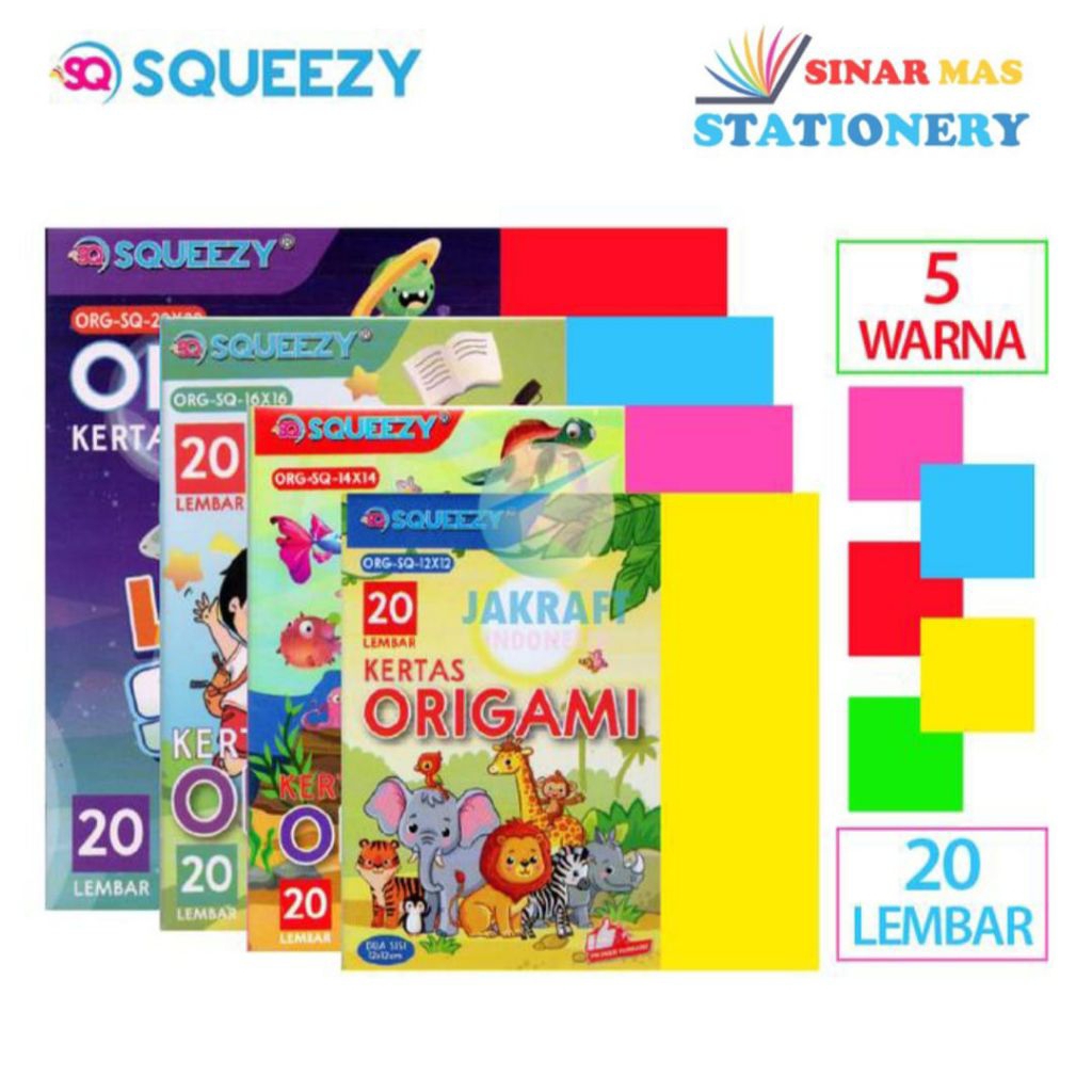 

Kertas Origami Neon (20x20)(16 x 16)(12x12) Squeezy Bolak balik 2 Sisi/ 5 warna (20 lembar)