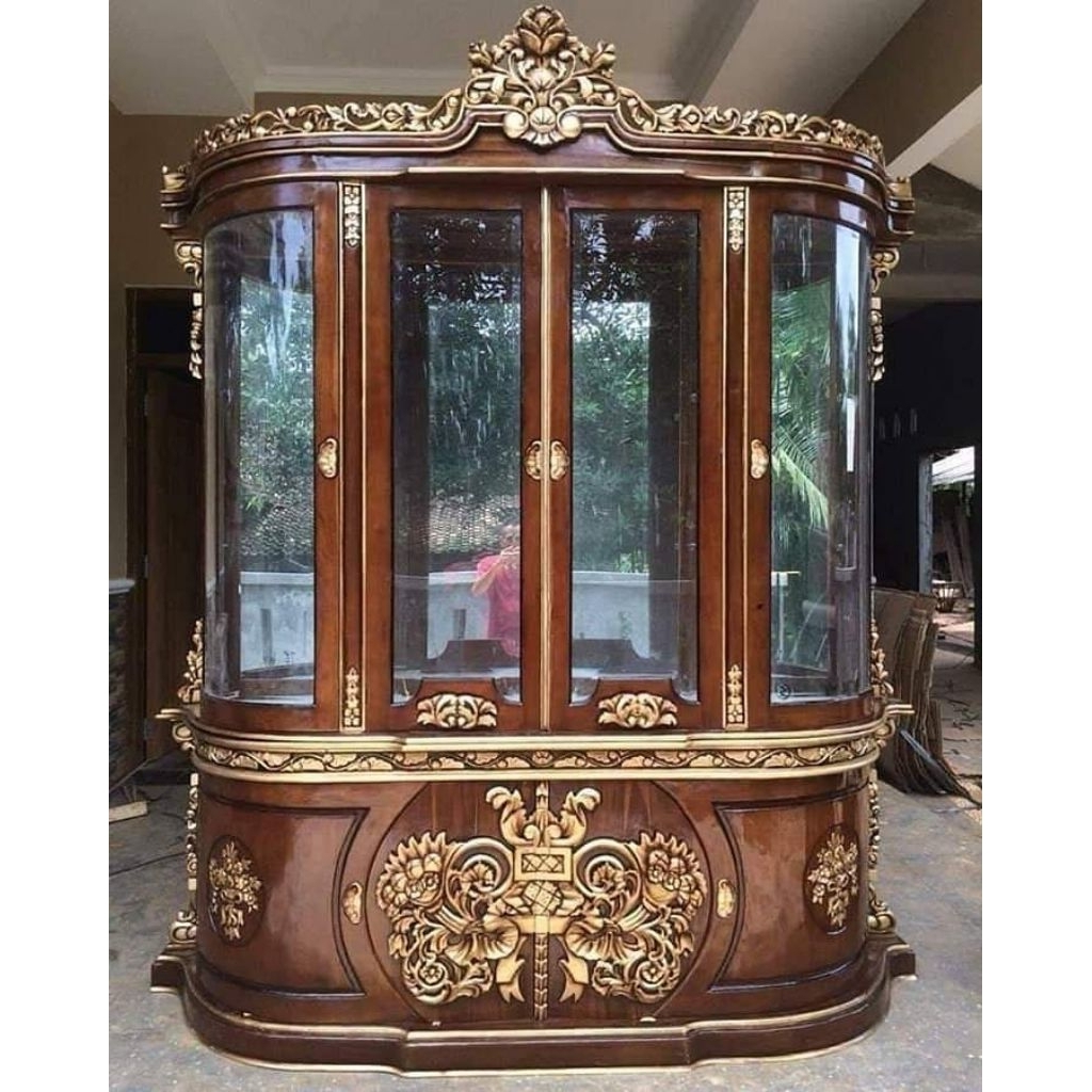 Lemari Hias Ukir Kayu Jati / Lemari Pajangan Jati / Lemari Kaca Hias Kayu Jati