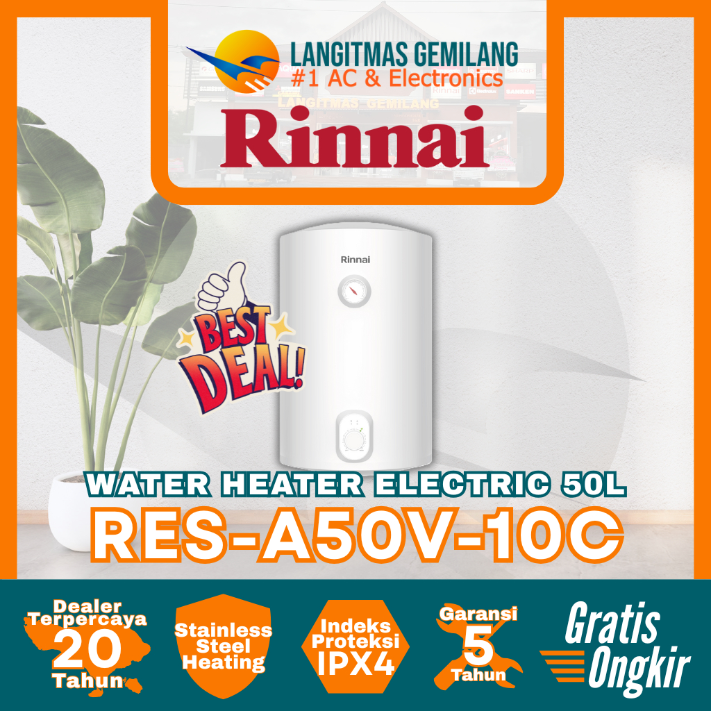 RINNAI WATER HEATER ELECTRIC 50 Liter RES-A50V-10C