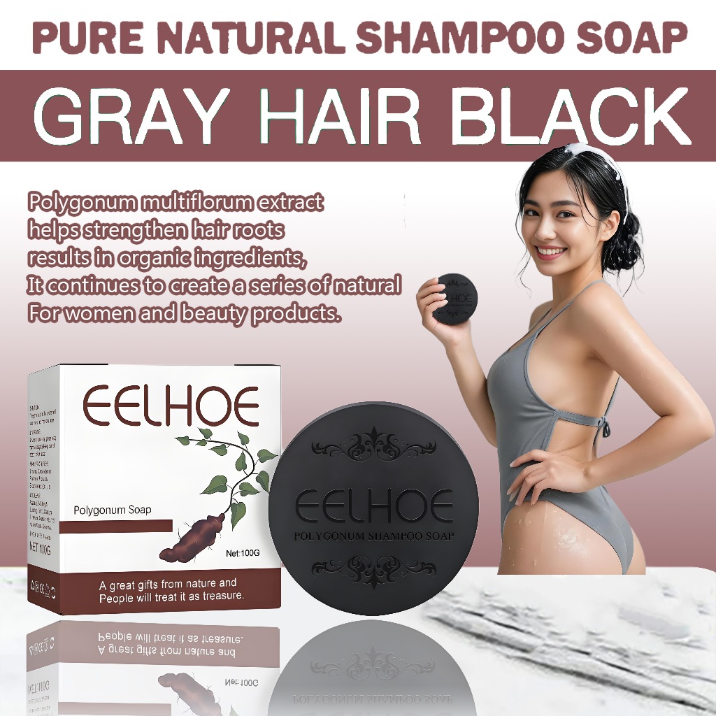 EELHOE Sampo penghitam rambut uban Sabun Sampo Gelap Rambut Polygonum soap sabun rambut hitam shampo