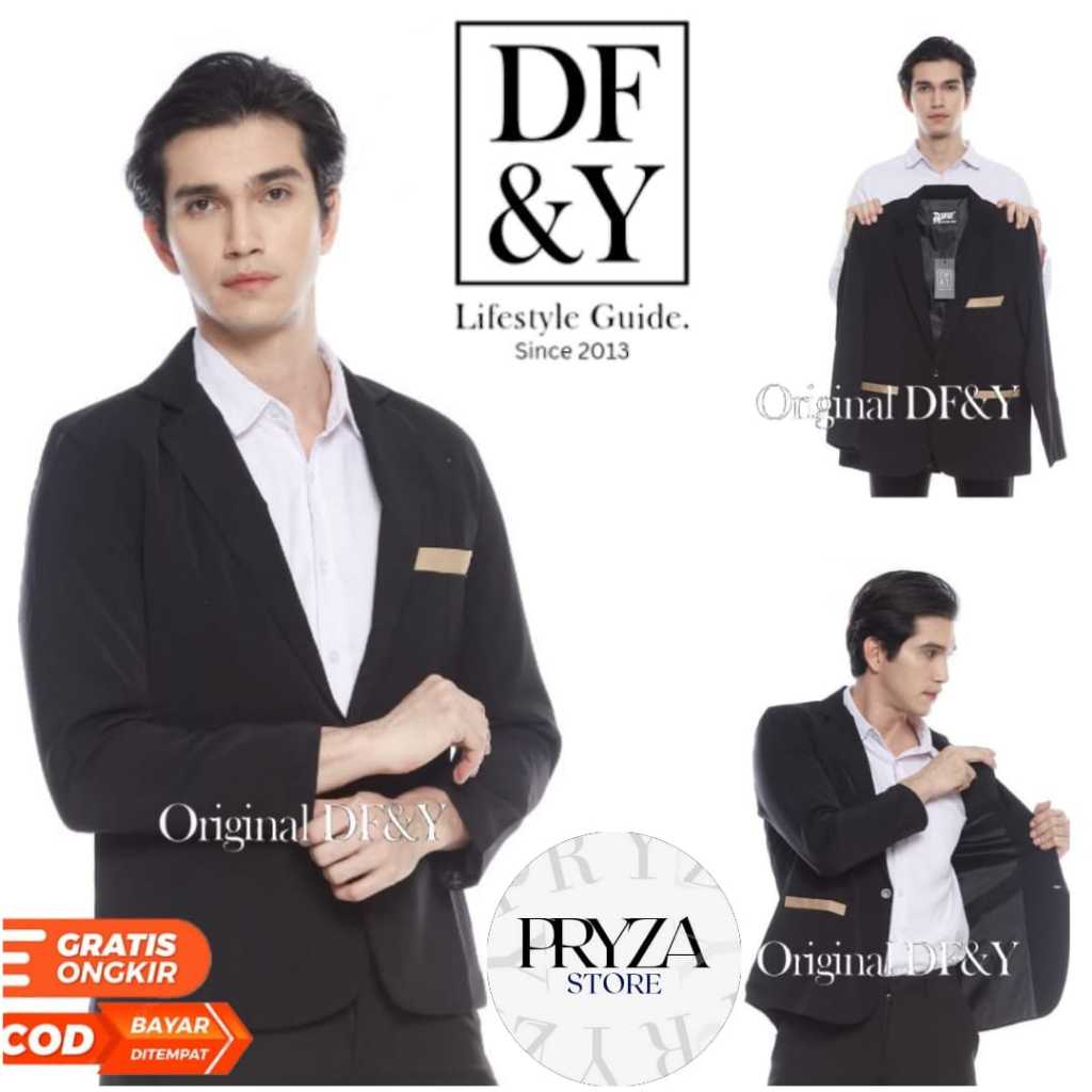 PRYZA Jas Blazer Pria HItam List Coklat /Jas Brownstone / Jas Blazer Pria DF&Y / Blazer Korea / Jas 