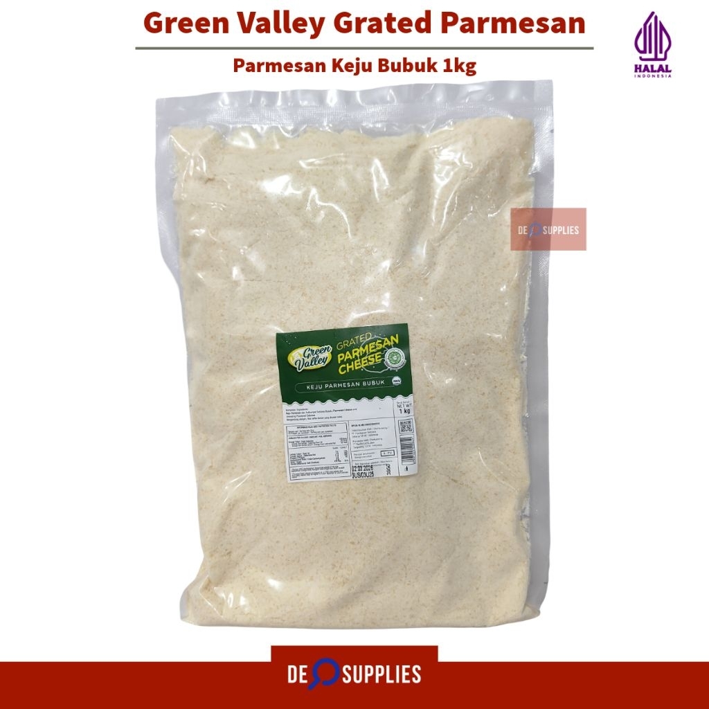 

Green Valley Grated Parmesan Cheese 1kg - Keju Parmesan Bubuk Greenvalley Halal