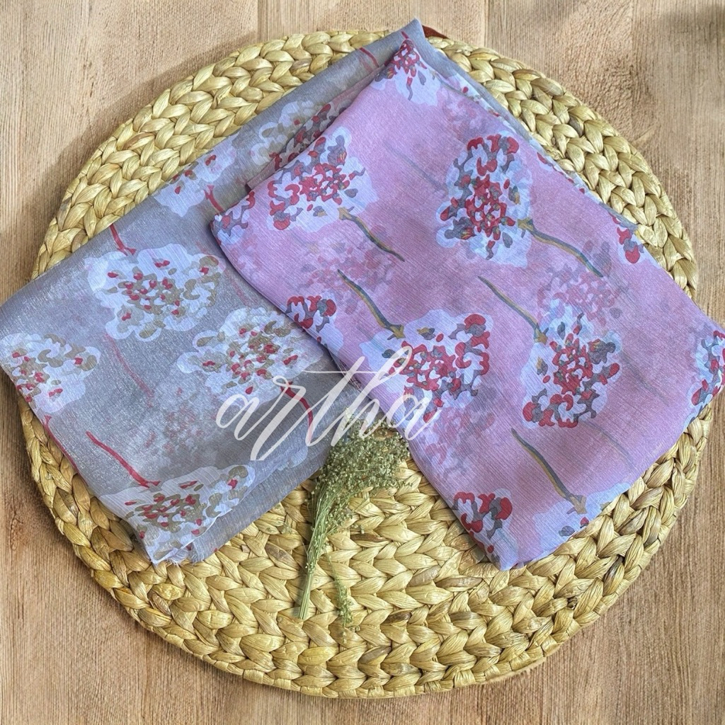 kain sifon salju motif bung /kain sifon sutra motif