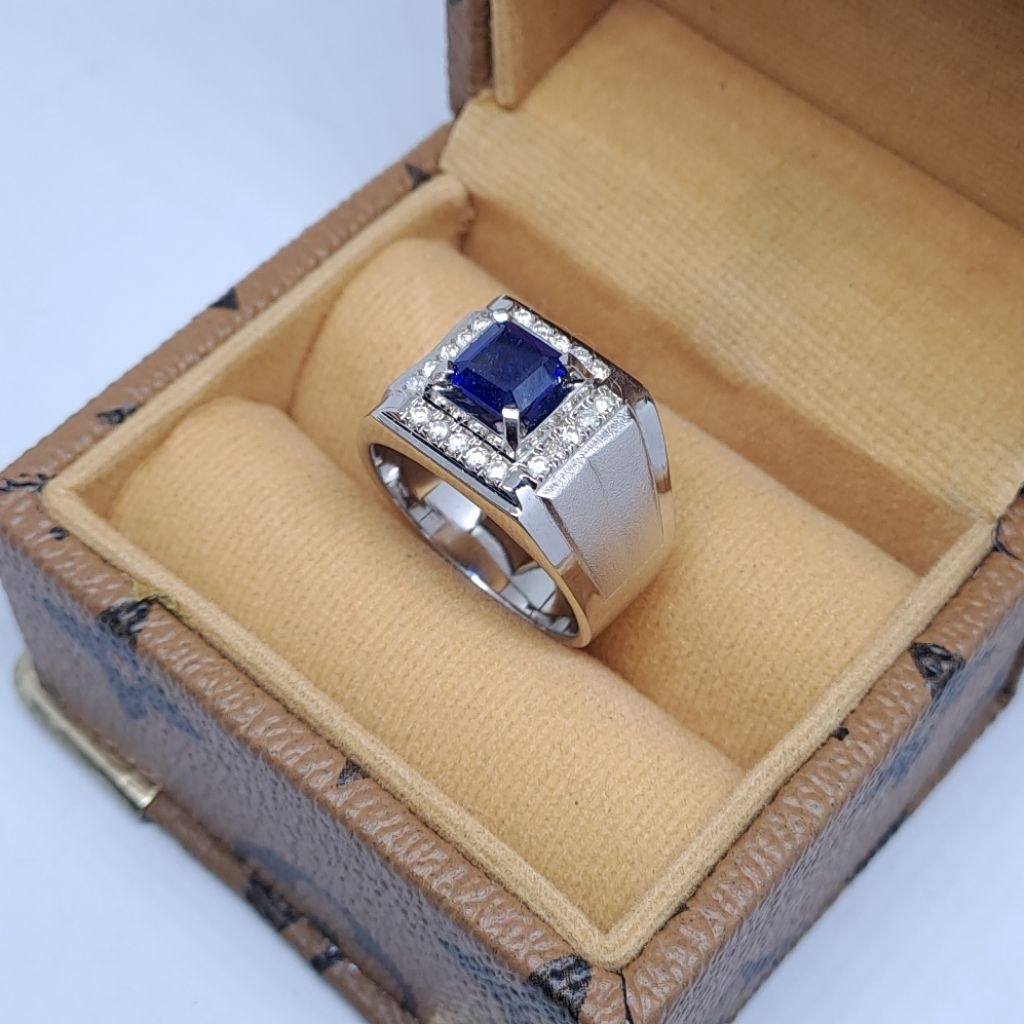 Cincin Berlian Pria Perak Batu Blue Safir