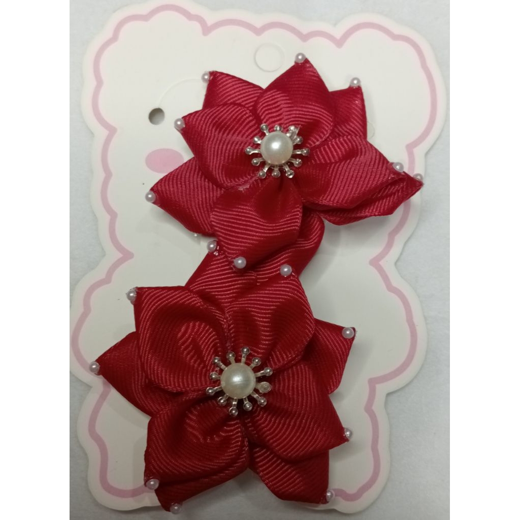 Jepit Rambut Pita Bunga Mutiara Merah Putih Biru