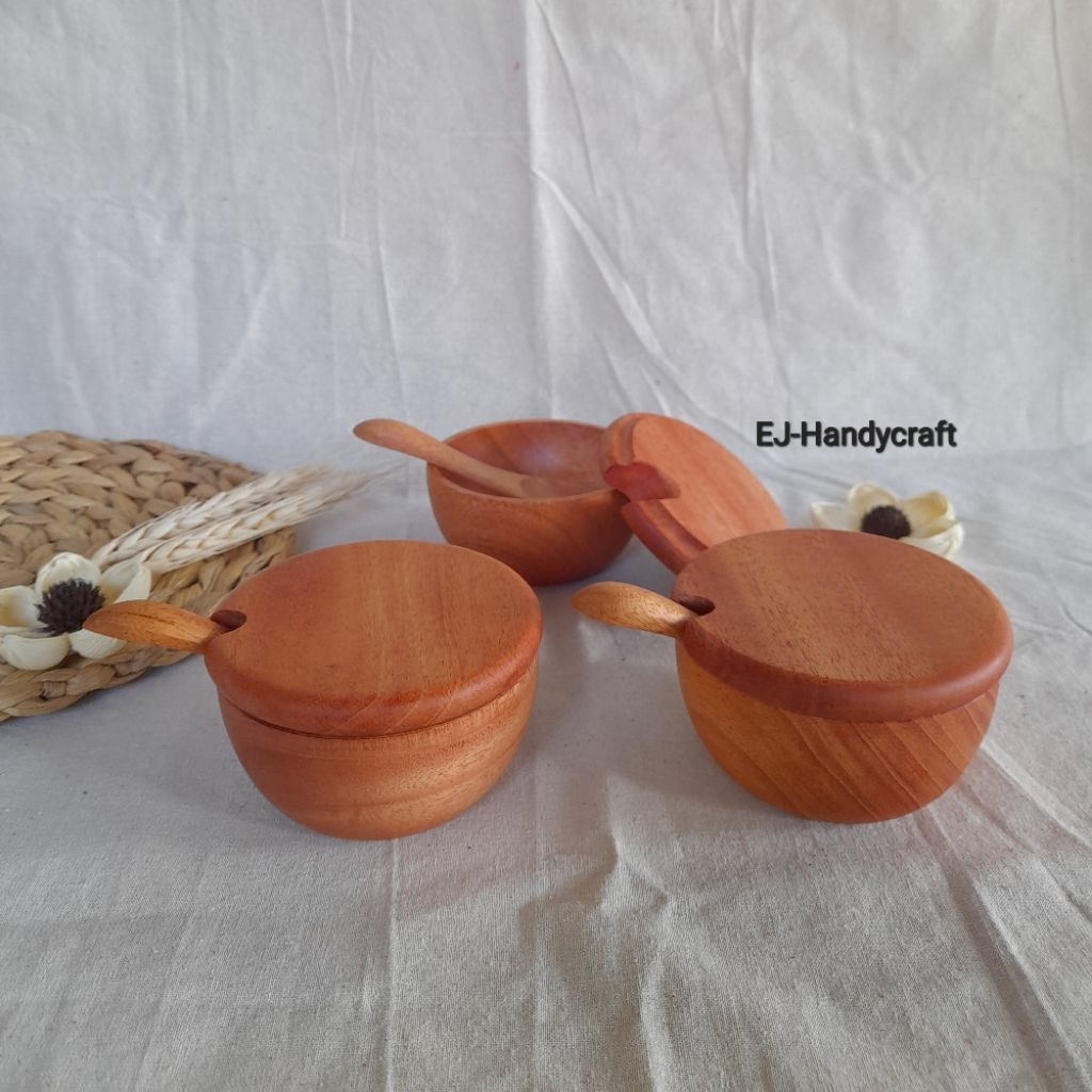 set tempat bumbu kayu/tempat sambal/tempat bumbu kayu mahoni/tempat bumbu dapur