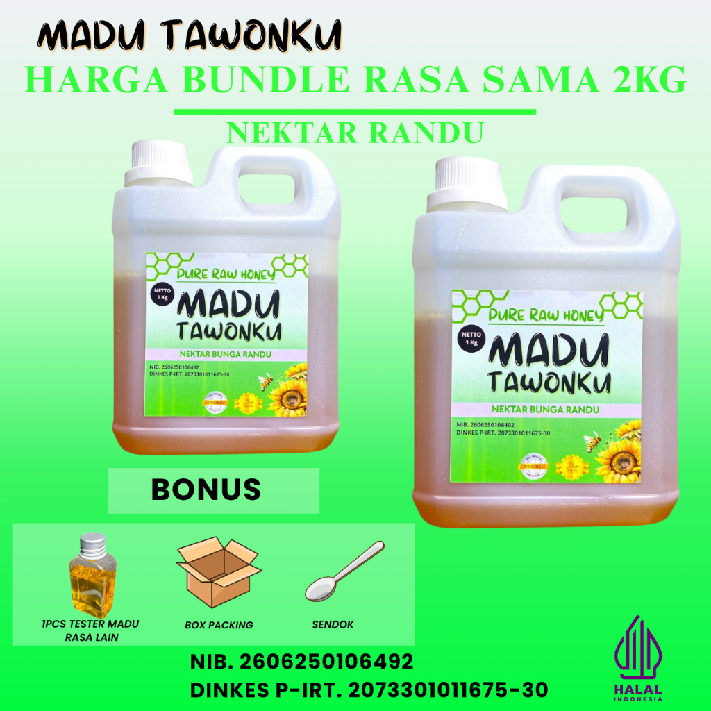 

Madu Super Murni Asli Harga Murah Bundle 2kg Nektar Randu Bersertifikat P-IRT
