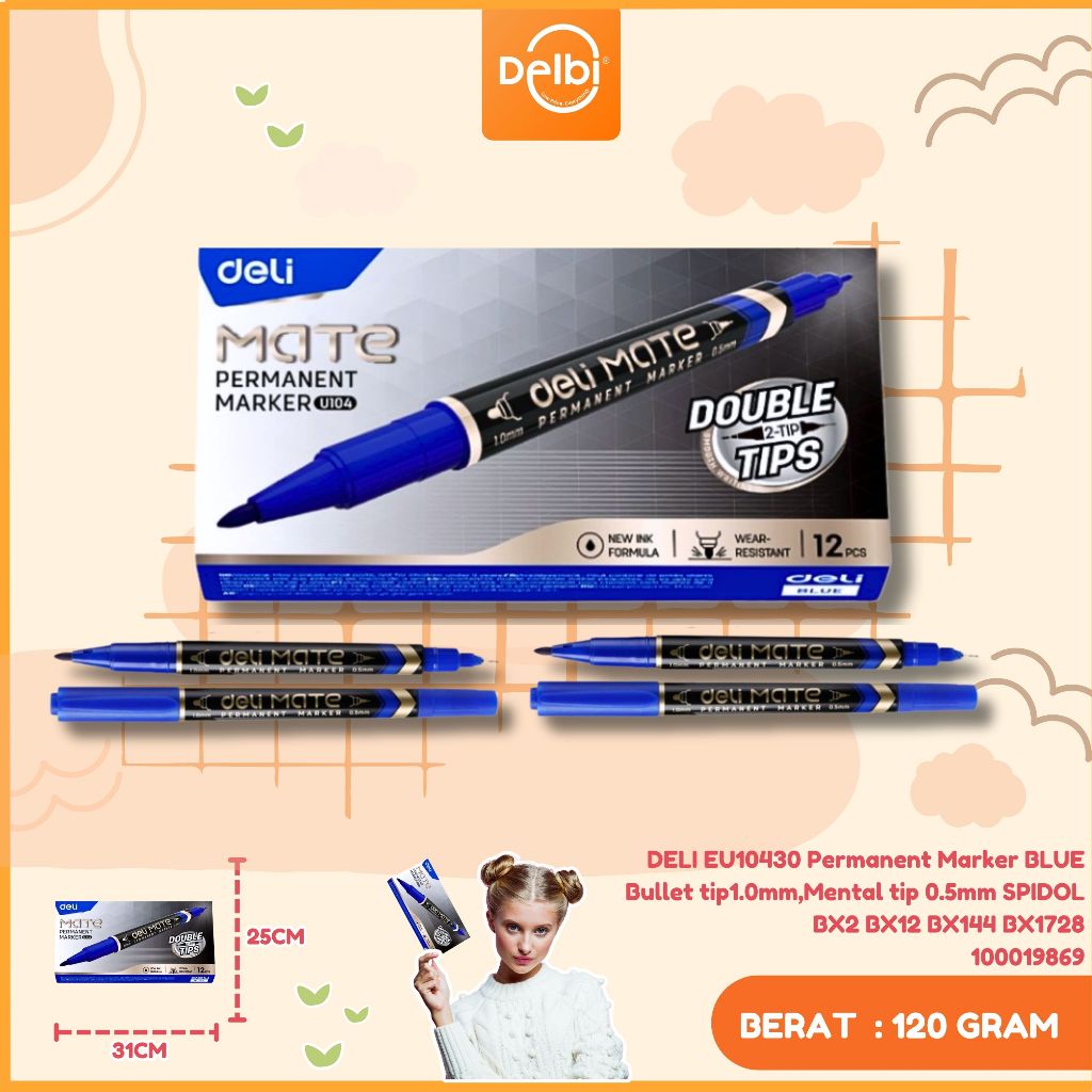 

MYSTYLE DELI PERMANENT MARKER MATE SPIDOL PERMANEN DUA SISI UJUNG WARNA TINTA BIRU/MERAH ALAT TULIS KANTOR SEKOLAH KULIAH EU10430 EU10440