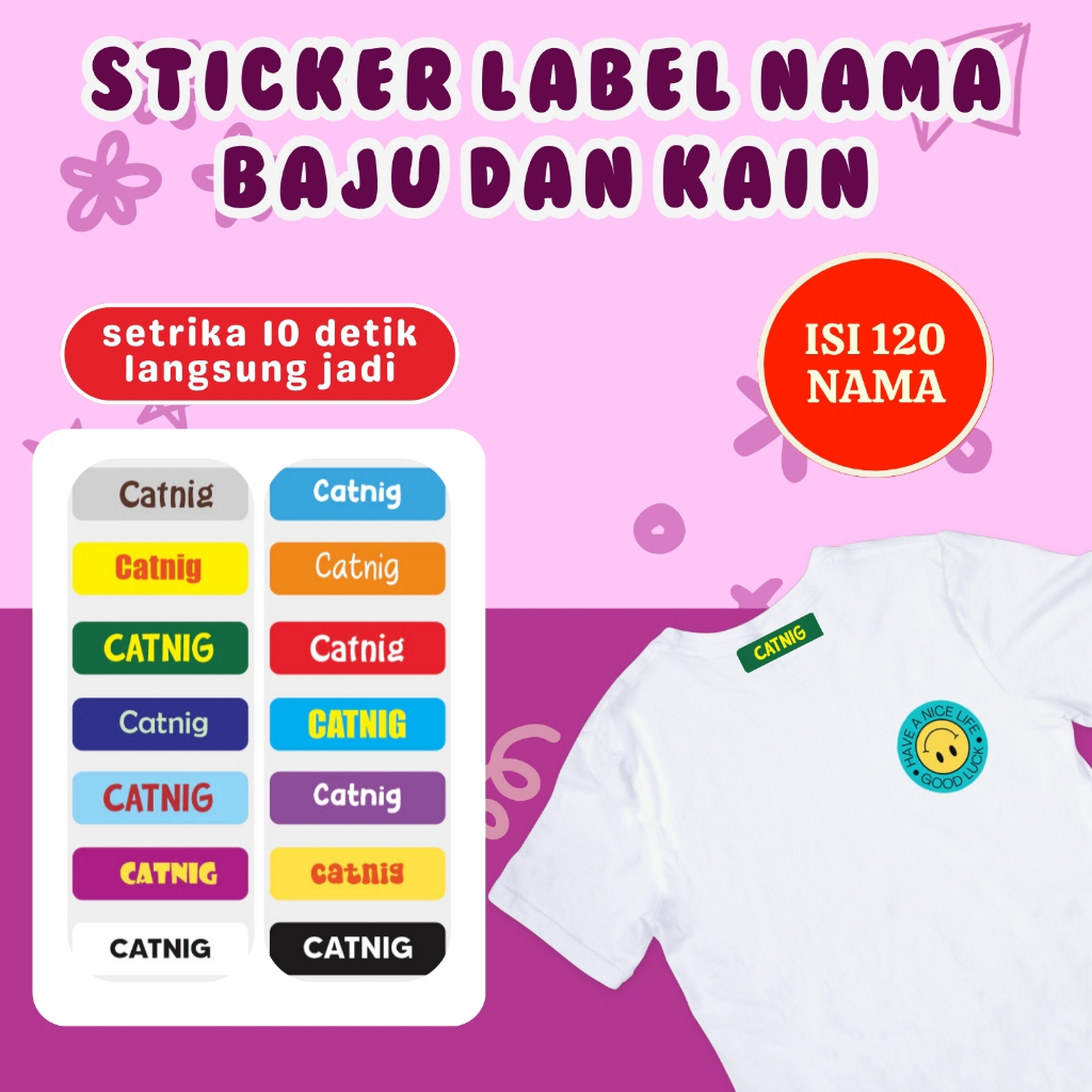 

120PCS Label Nama Baju Kain Sablon Setrika Sehari Jadi Sticker DTF Stiker Printing Anti Luntur Custo