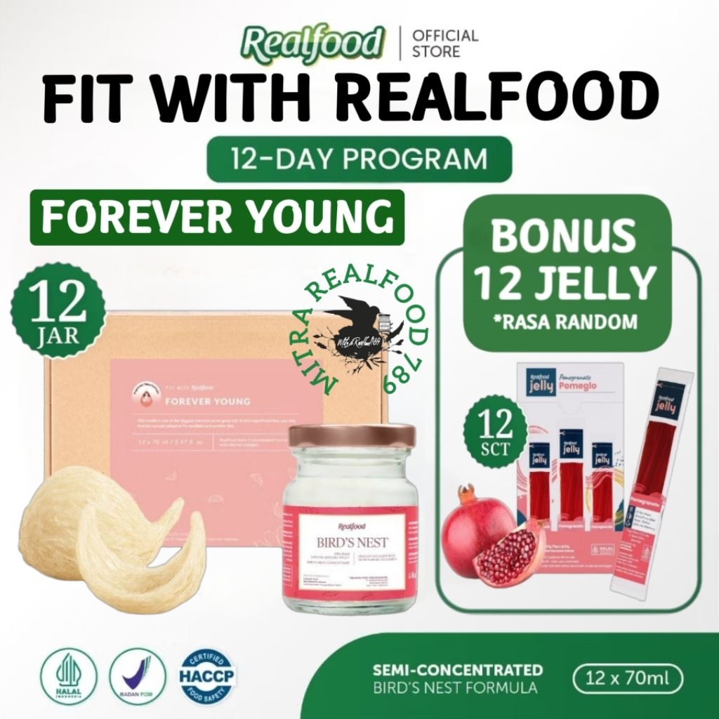 

Realfood Forever Young Kolagen 6 Botol & 12 Botol Bonus Jelly ( Minuman Sarang Burung Walet )