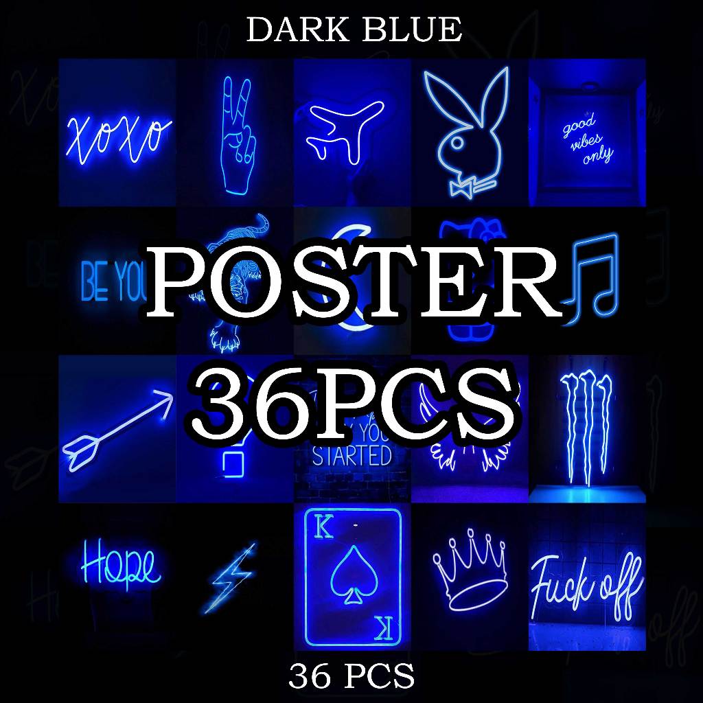 1 Set 36Pcs Dark Blue Poster Aesthetic Poster dinding Tembok Kamar Tidur Biru