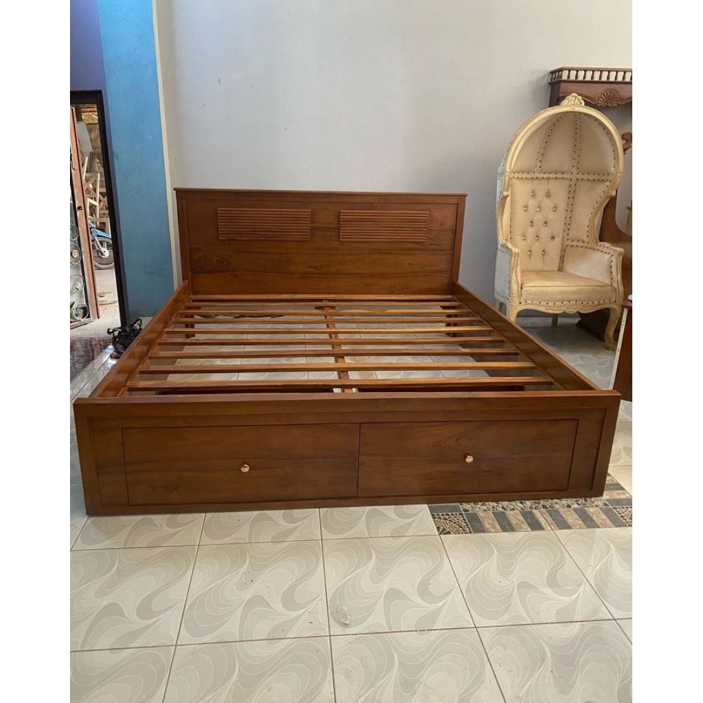 Dipan Tempat Tidur Laci Kayu Jati / Tempat Tidur Laci Kayu Modern / Dipan Laci aesthetic / Tempat Ti