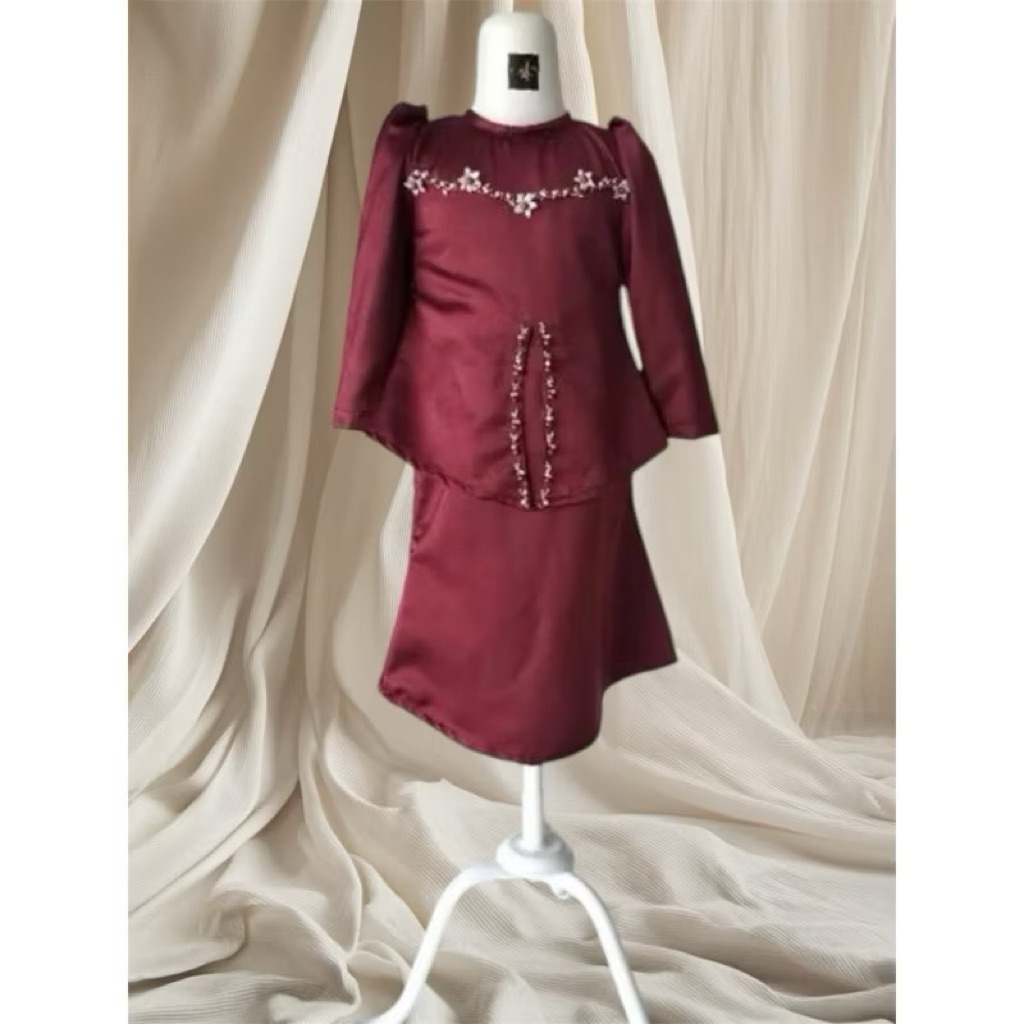 Set Baju Kurung Anak Perempuan Elliza – Busana Pesta Anak Elegan Model Terbaru Payet Mutiara