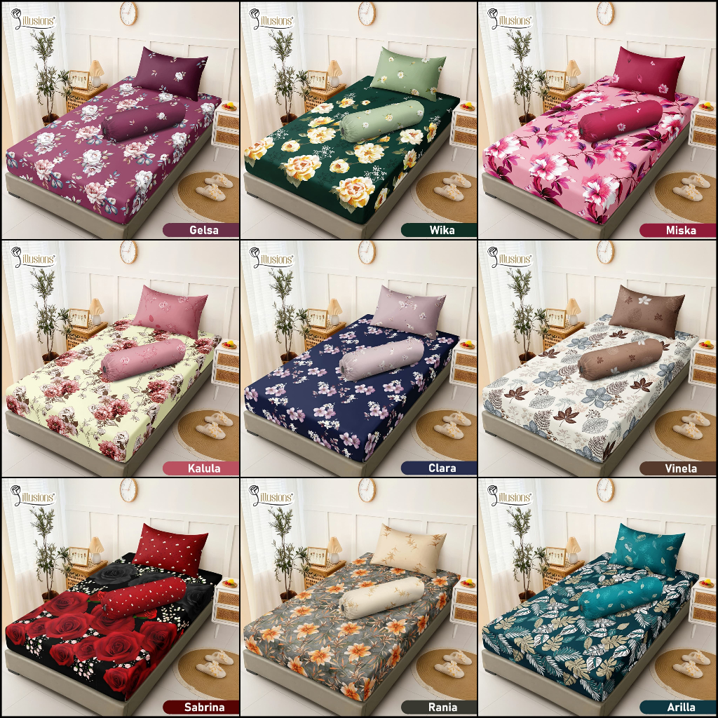 Illusions - Sprei Single 120x200 Tinggi 25cm Bantal 1 Guling 1 - Motif Bunga / Tanaman