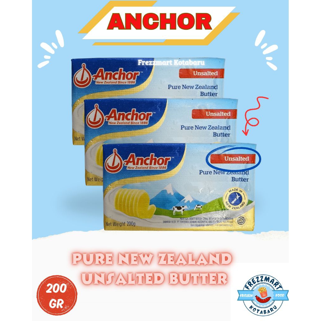 

Anchor Unsalted Butter Mentega Tawar 200 GR Premium Frezzmart Kotabaru