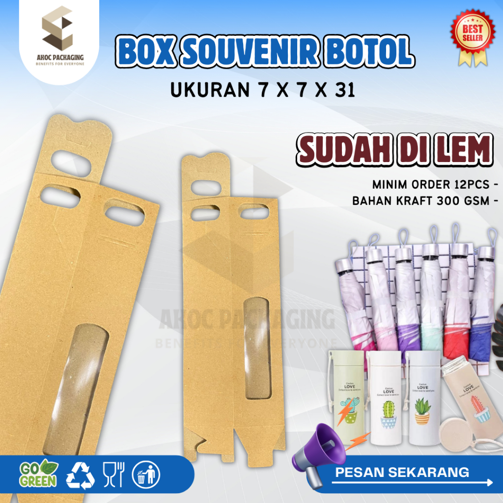 

SUDAH DI LEM SAMPING 7x7x31 Paperbox Tebal Kraft Paper Box Souvenir Pernikahan dengan Botol dan Tumbler Aman untuk Pengemasan