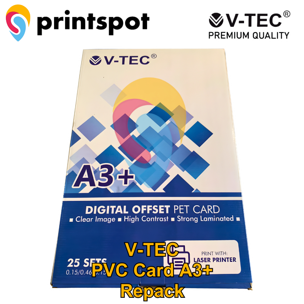 

VTEC PVC ID Card PET Instant Laser A3+ Digital Print ID Card 3 Layers 0.76mm - Repack 5 Set