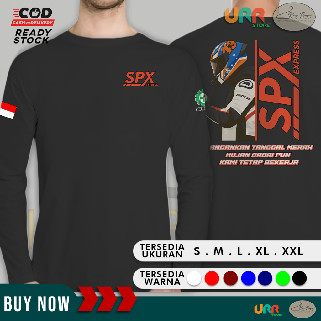 Kaos Lengan Panjang SPX Shopee Express Kata Kata Keren Motovlog Sablon DTF Premium Cotton Combad 30S