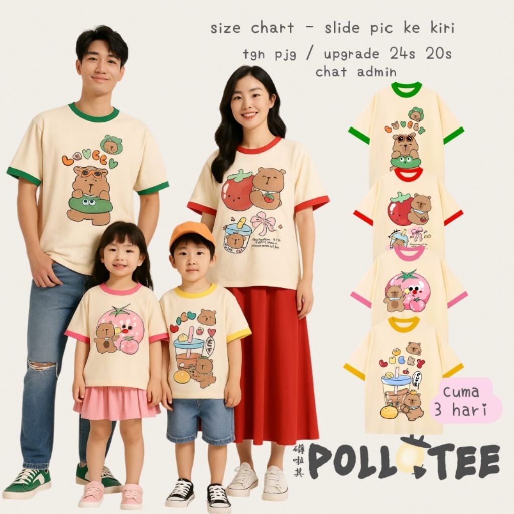 PLT LOVELY CAPYBARA Kaos Katun 1000%, Kaos Anak Dewasa Oversize Strawberry Tomatoes Juices Premium