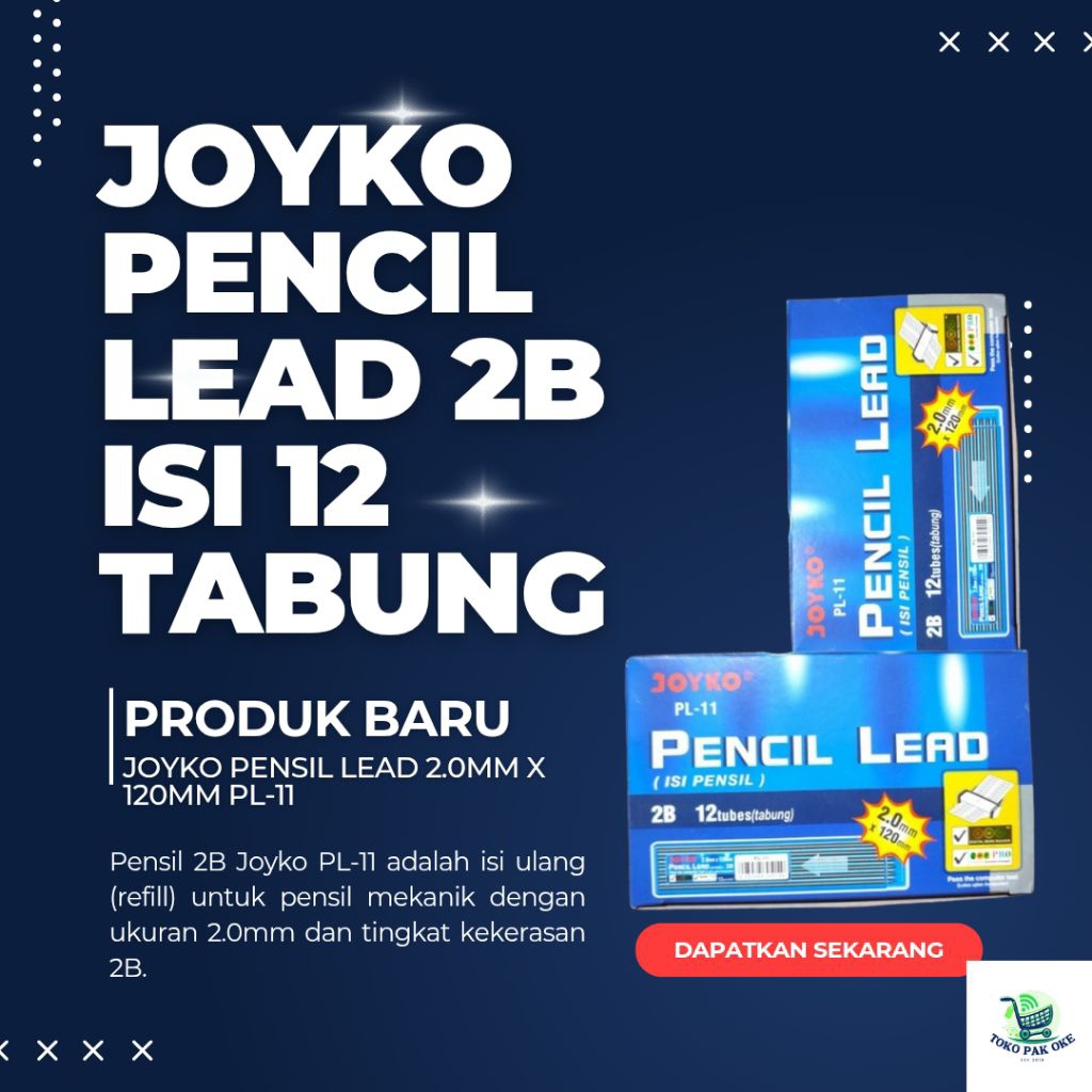 

Joyko Pencil Lead /Pencil Mekanik 2B ISI 12 Tabung 20MM X 120MM PL-11