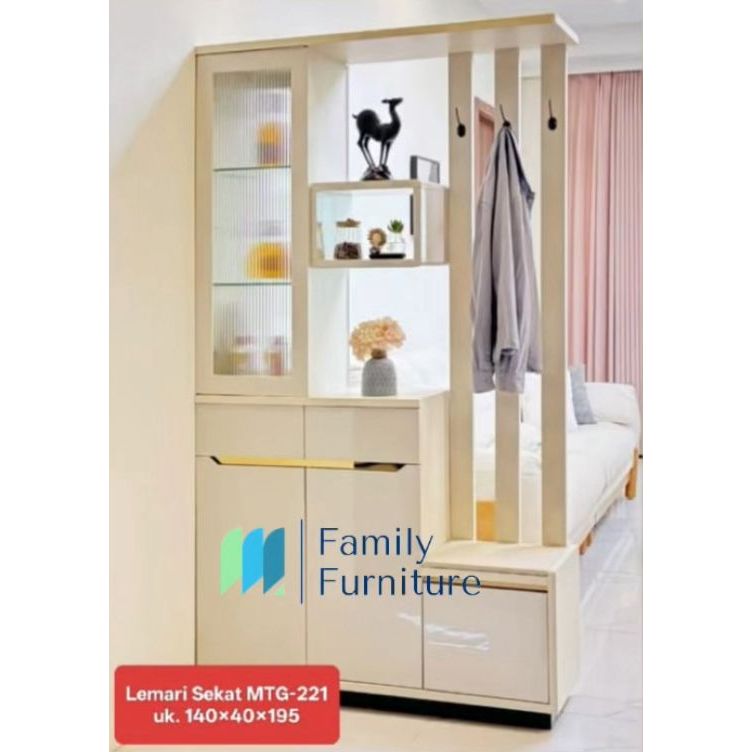 Lemari Sekat Ruangan / Rak Sekat Ruangan / Lemari Partisi Multifungsi dengan Gantungan (MTG - 221)