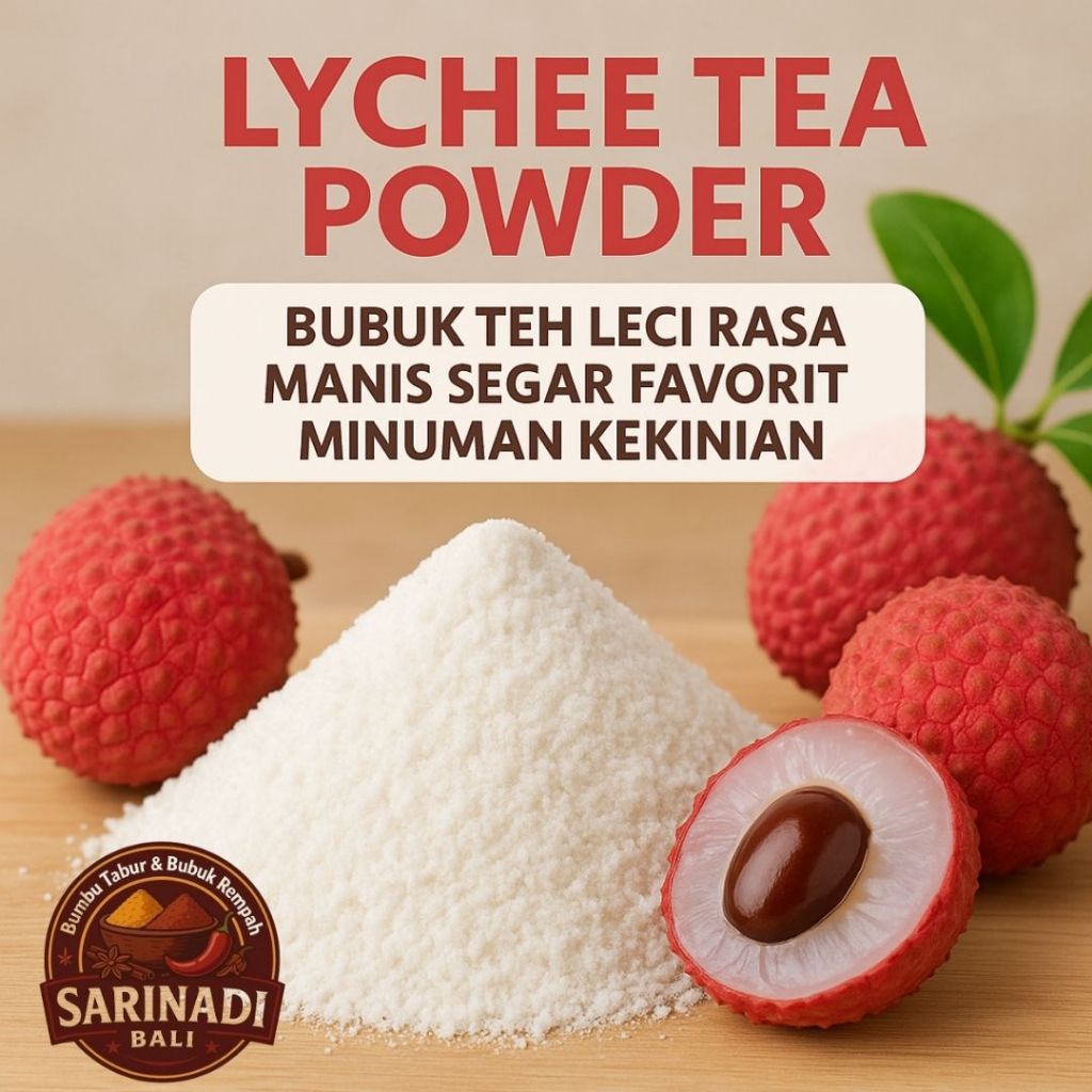 

Lychee Tea Powder 100gram dengan bubuk berwarna putih Bubuk Teh Leci Rasa Manis Segar Favorit Minuman Kekinian
