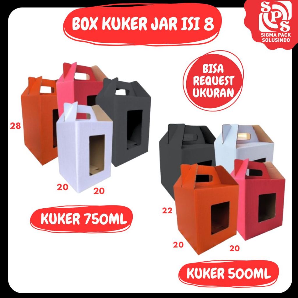 

Kardus jinjing 20x20x28 / 20x20x22 / Box Jinjing KUKER TOPLES JAR 500/750 ml isi 8 Kardus Kue Kering