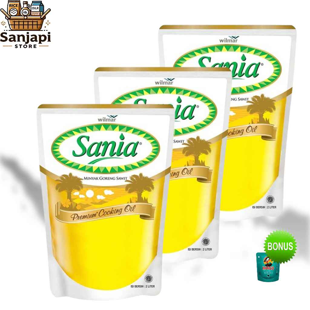 

(Paket 3 PCS) Minyak Goreng Sania 2 Liter + Bonus Kecap Bango 77g - Minyak Sawit Premium