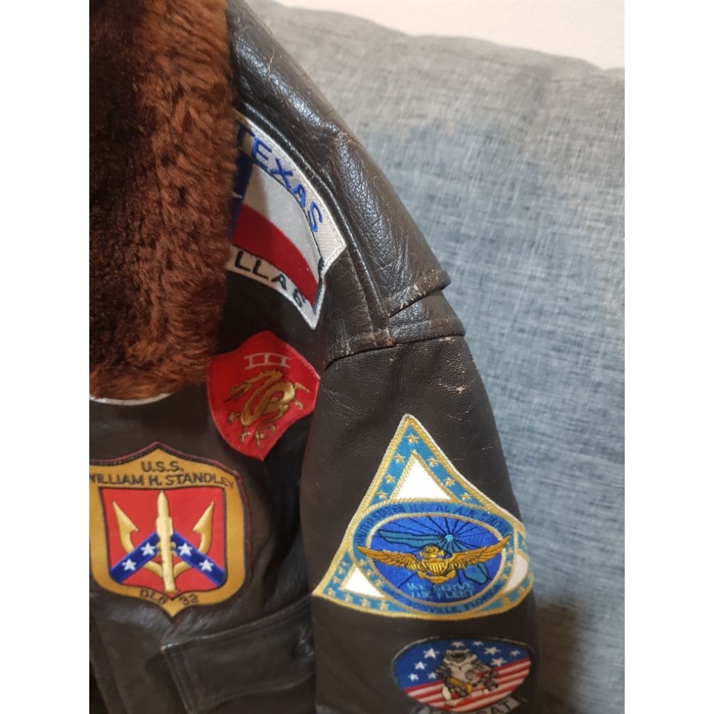 1964 vintage and rare Ralph Edward G1 leather jacket with screen accurate TopGun patches