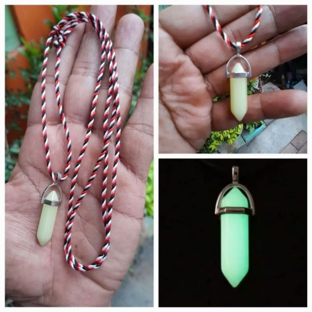 kalung tridatu bandul liontin batu akik posfor asli menyala dalam gelap