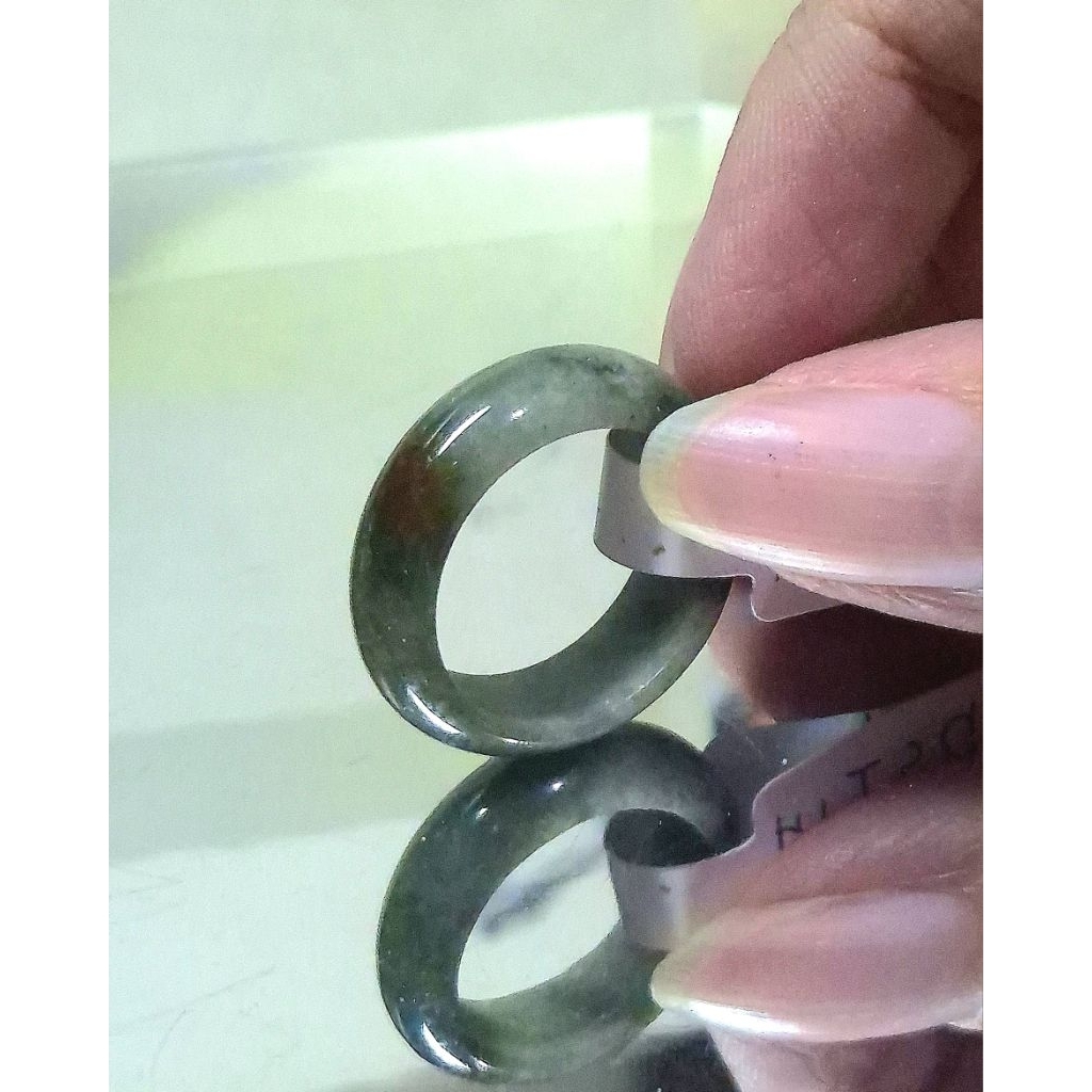 YDST14 Cincin Giok Fu Lu Shou Jadeite Burma Ring Size 6.5 US