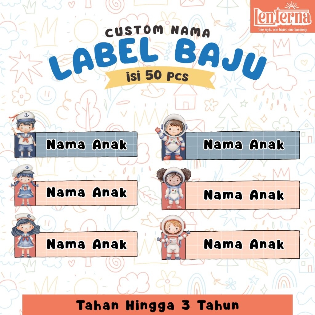 

Lenterna Custom Label Nama Anak Karakter Stiker Baju DTF Tahan 3 Tahun