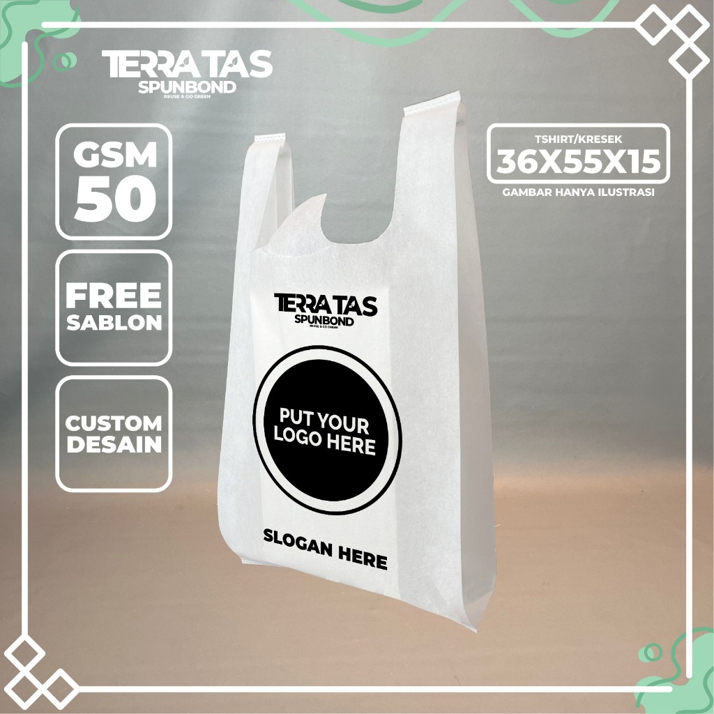 

Custom Made Sablon Bentuk Kresek 50 GSM 36x55x15 Tas Terratas Goodie Bag Tas Kain Spunbound