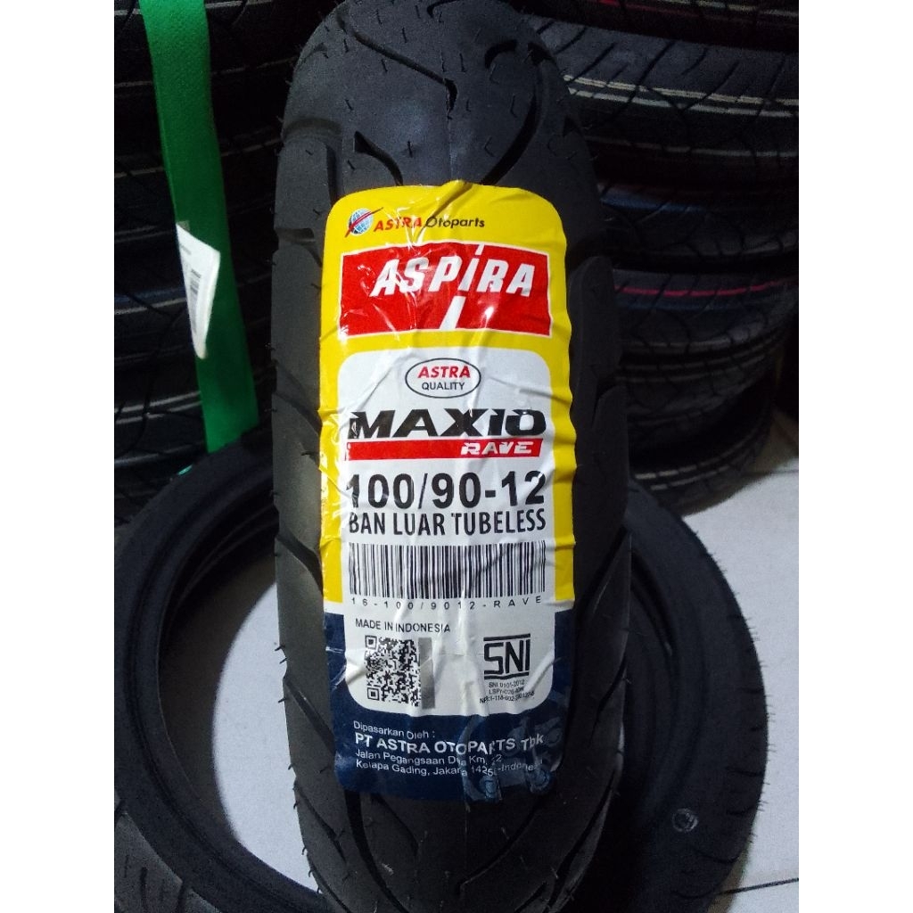 Ban tubeless Aspira Rave 100/90-12 untuk roda depan Scoopy Beat Genio DONAT