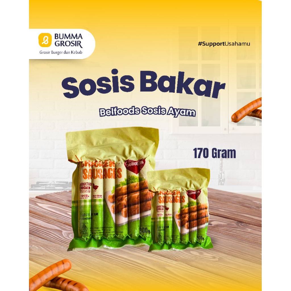 

Belfoods sosis Bakar - sosis ayam - sosis daging - frozen sosis - isi 6 200gram