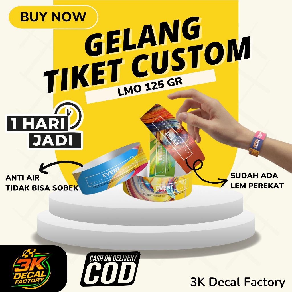 

Tiket Gelang Event / Wristband / Tiket Gelang Wahana / Tiket Gelang Playground Bahan LMO 125 Gr